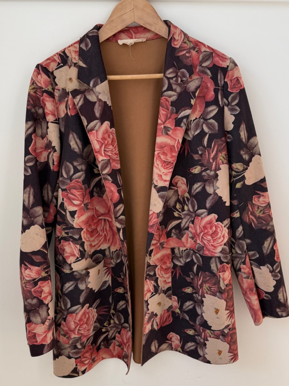 Anthropologie Solitaire Faux Suede Blazer with Rose Floral Print